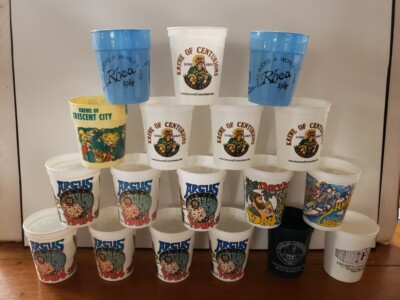 Lot Of 18 Vintage Mardi Gras Stadium Cups Assorted 80s Argus Bacchus New Orleans