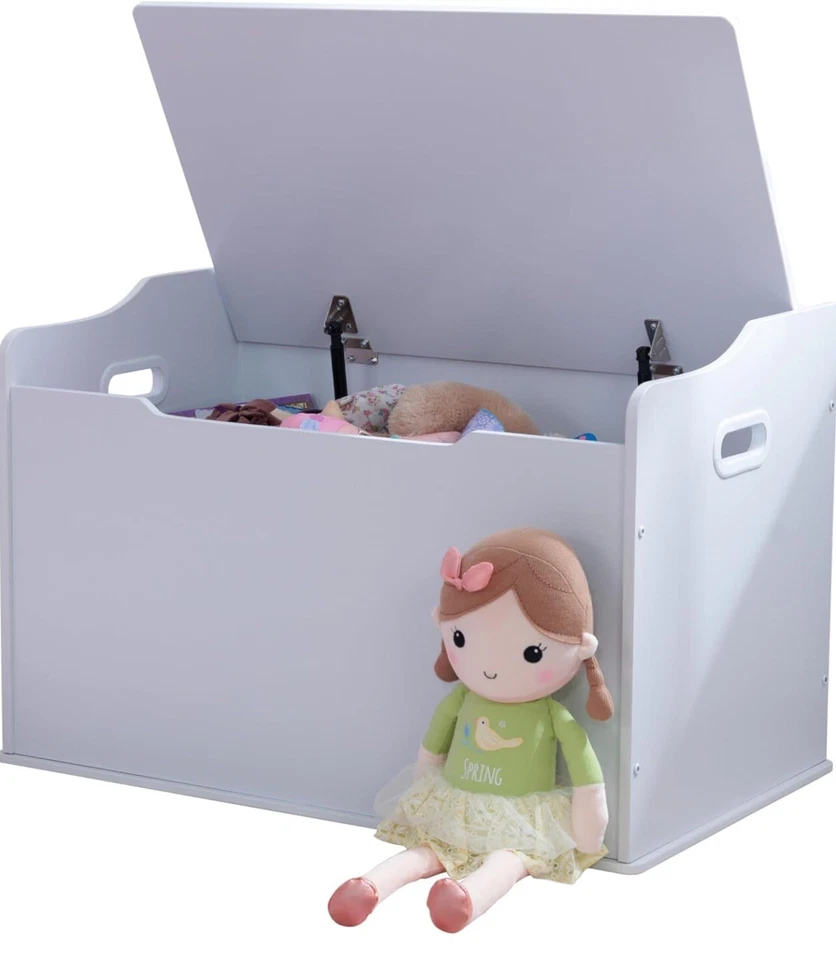 Caja/banco de juguetes de madera KidKraft Austin con tapa con bisagras de seguridad, blanco Foto 4 de 4