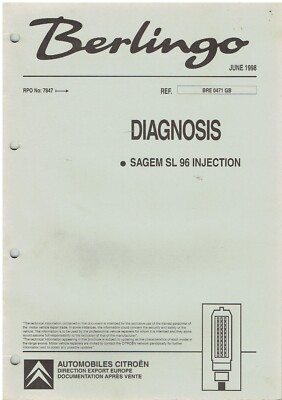 CITROEN BERLINGO Mk1 1.4 PETROL ENG. SAGEM SL96 INJECTION FAULT-DIAGNOSIS MANUAL