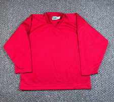 VTG 90s Blank Practice Hockey Jersey Adult Medium Red Mesh USA Made Aaron Tag