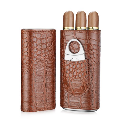 Zigarrenhalter Etui mit Zigarrenschneider vegan Leder Zeder Metall gefütterte Zigarrenhülle - Bild 2 von 7