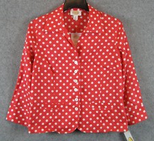 Talbots Jacket Blazer Sz 8P Linen Coral Polka Dot 3/4 Sleeve