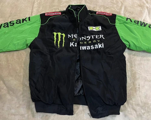Unisex Adults Kawasaki F1 Team Racing Embroidery Cotton Padded Zip Jacket Black! - Picture 7 of 17