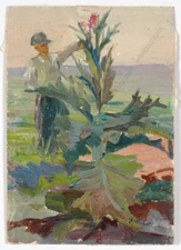 Elena Yanchak (1918-2006) "Agronomist" oil painting, 1950s (1)