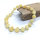 Natural Amber Bracelet Silver 925 Yellow White Beads Unpolished Baroque Elastic