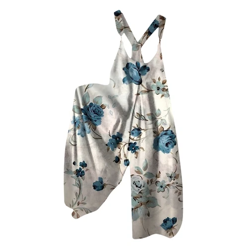 Women's Floral Jumpsuit Baggy Dungaree Ladies Summer Romper Playsuit Overalls - Picture 44 of 48