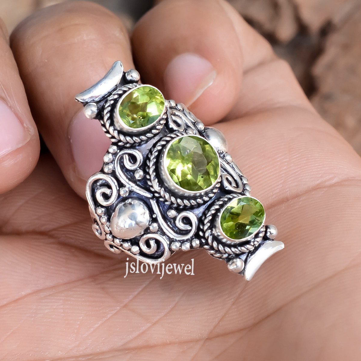 Boucles D'oreilles En Argent 925 Avec Péridot Naturel - 5x7 Mm - Neuf Sans Emballage