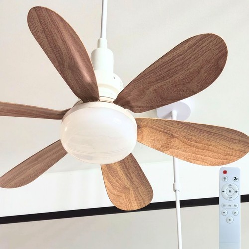 Socket Fan Light with Remote, Screw in Ceiling Fan Six-blade wood-grain blades