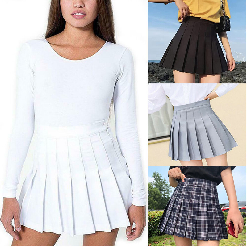 New Women Girl High Waist Pleated Skirts Skater Tennis Flared Mini Skirt  Shorts