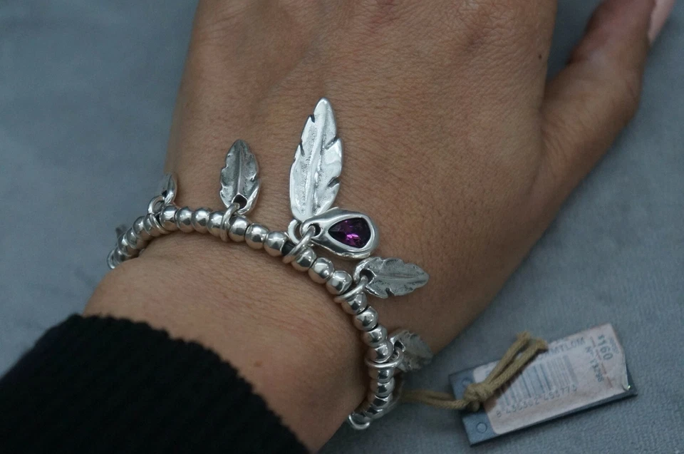 NUEVO CON ETIQUETAS Uno De 50 "Pavonearse" Elementos Fucsia Cristal Pluma Dije Pulsera 7" Foto 2 de 4