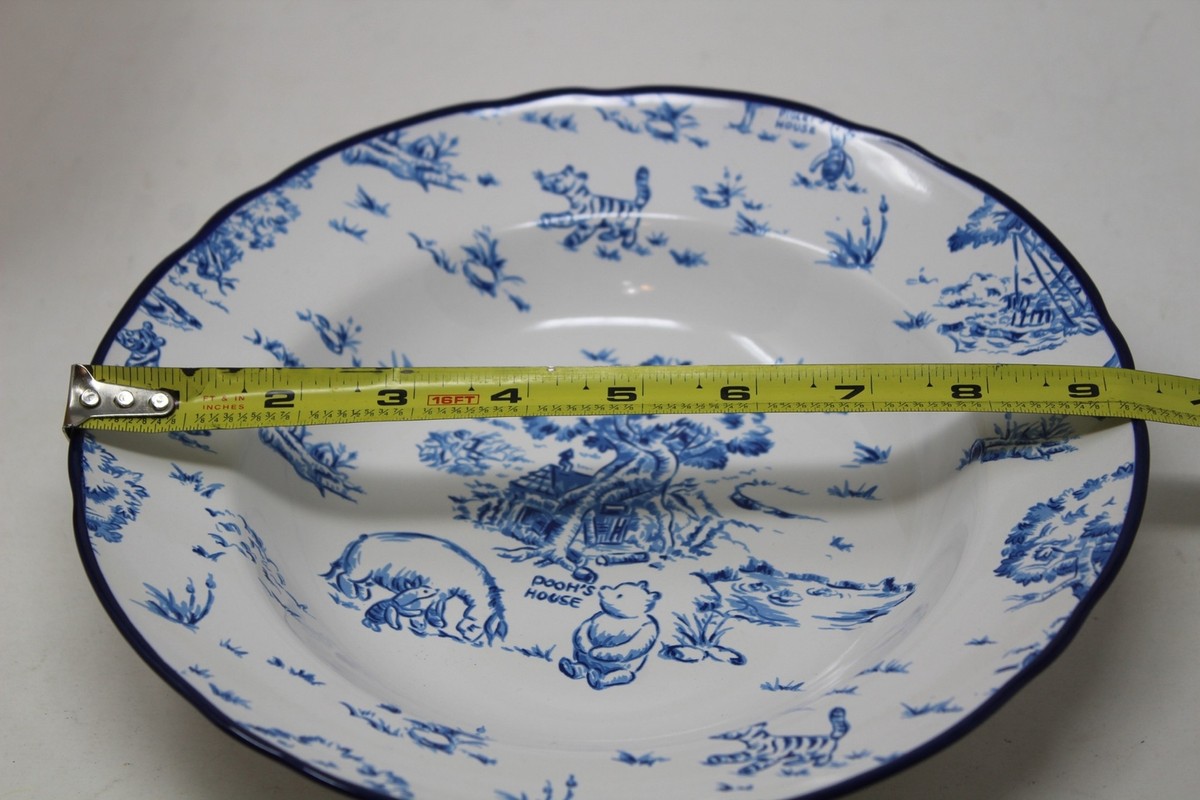 VTG Disney Winnie the Pooh Blue Toile Dinnerware Soup Bowl 4 Piece