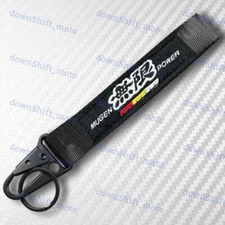 JDM MUGEN Power Black Keychain Metal key Ring Hook Strap Lanyard Nylon Universal