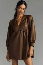 Stylish Women's Genuine Soft Lambskin Leather Dress Brown Handmade Casual New