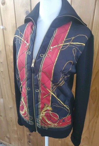 Lauren Ralph Lauren Silk Wool Equestrian Scarf Sweater Cardigan M Gold Quilted - Picture 4 of 17