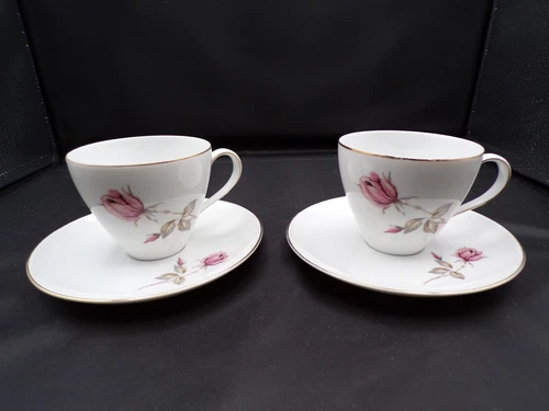 Two Johann Haviland Crown Bavaria Germany Summer Rose Cup & Saucer Sets F25