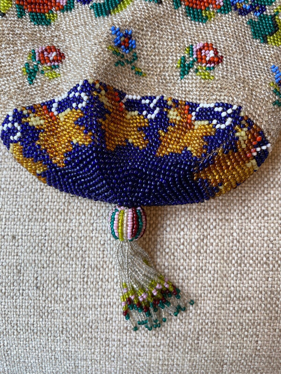Vintage Seed Bead Bag - Rose pattern | eBay