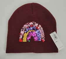 girls old navy L-XL sequin flip rainbow knit beanie hat maroon NEW