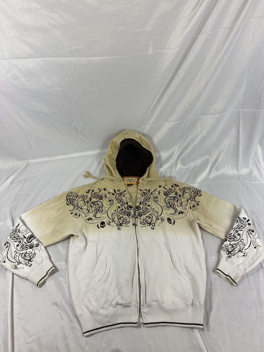 Ecko Unltd Hoodie Mens Med Beige White Ombre Embroidered Ecko Unltd Hoodie Mens Med Beige White Ombre Embroidered