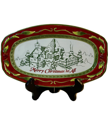 Fitz and Floyd Ceramic St. Nick Sentiment Tray Merry Christmas to All 2008 NIB