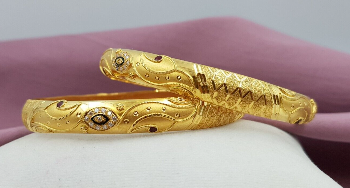 Dubai Handmade 22K Gold Bangle CZ Slip On Women 2pc Bangle