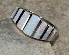 SILVER Elegant White Fire Opal Rainbow Ring WR41404
