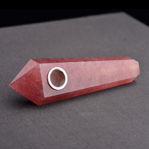 Natural Strawberry Quartz Smoking Pipe Crystal Stone Wand Tobacco Bong Smoker - Picture 10 of 16
