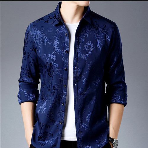Blusa estampada satinada para hombre camisa ocio formal estampado floral Slim botón Top//1 - Imagen 10 de 17