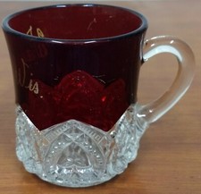EAPG Souvenir WAUSAU WI Wisconsin Ruby Stained Glass Heart Band Pattern Cup MUG