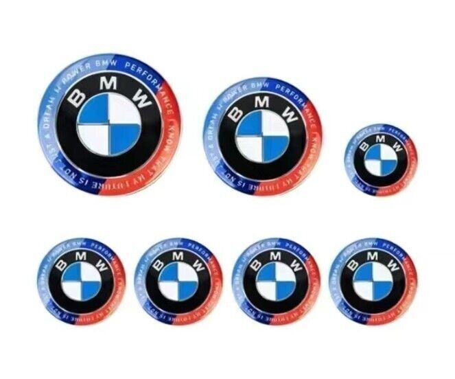 7PCS 50th Anniversary Hood Wheel Emblem Rim HubCaps Badges Set 82mm 74mm 4x56mm 45mm