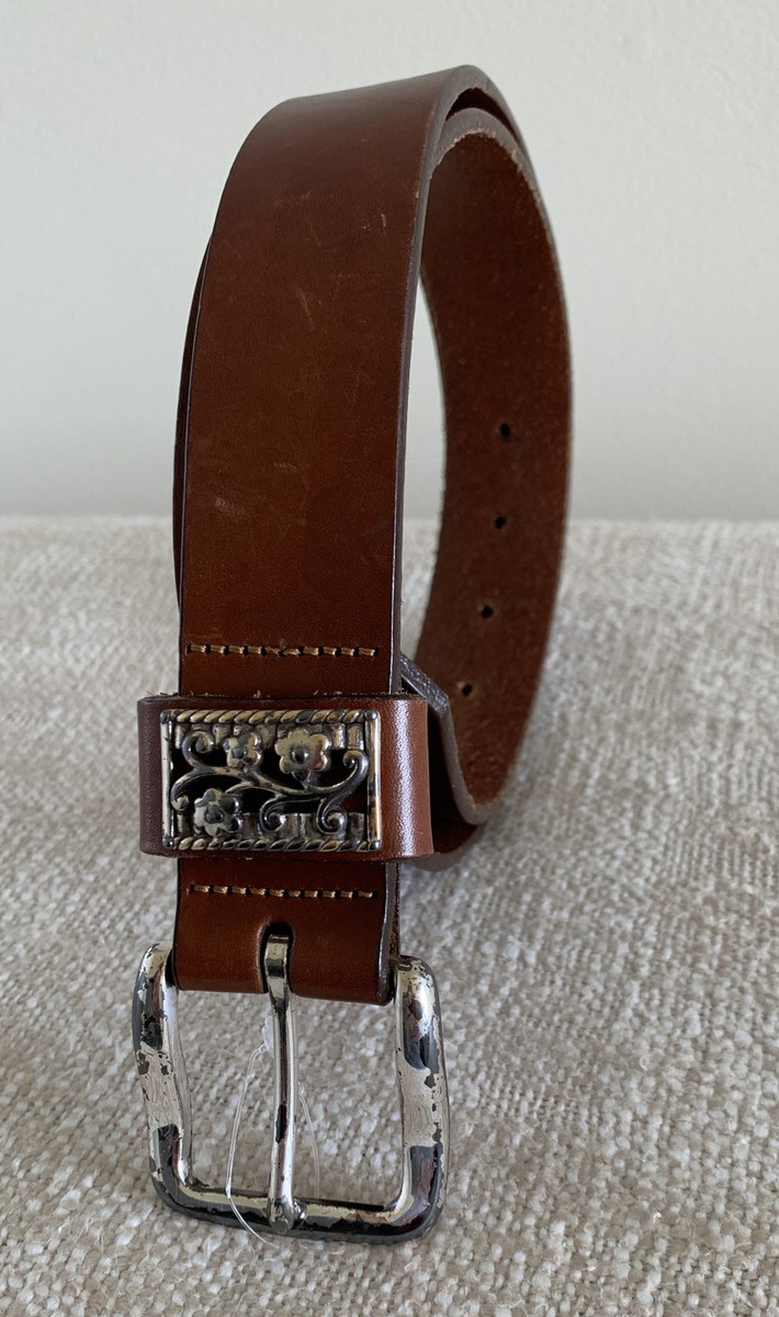 Brighton Women Brown Leather Belt Sz 32 M/L Silver Tone  display picture 1