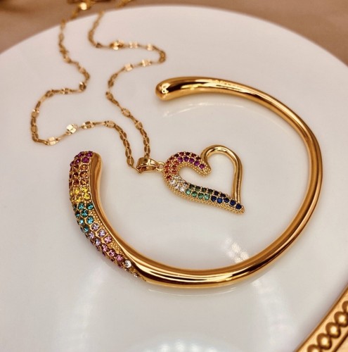 18K Gold Stainless Steel Open Cuff Bracelet Colorful Pave Teardrop - Picture 4 of 12