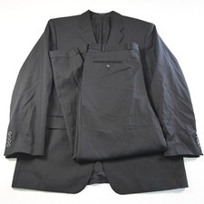 Vtg Y2K Boxy 2000s 44L 38x30 Black Striped 100 Wool Mens Jacket Pants Suit
