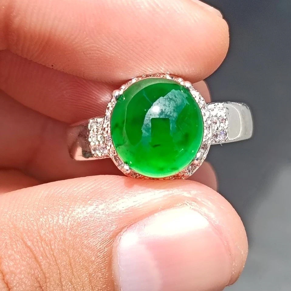 3,45 ct,11,5x10,9x3,3 mm Tipo A Jade Verde Imperial Jadeíta Ovalado para hacer anillo Foto 4 de 4