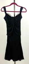 Vintage NINA RICCI Black Silk Chiffon Silk Dress - Brown Navy Trim - Size 36/4