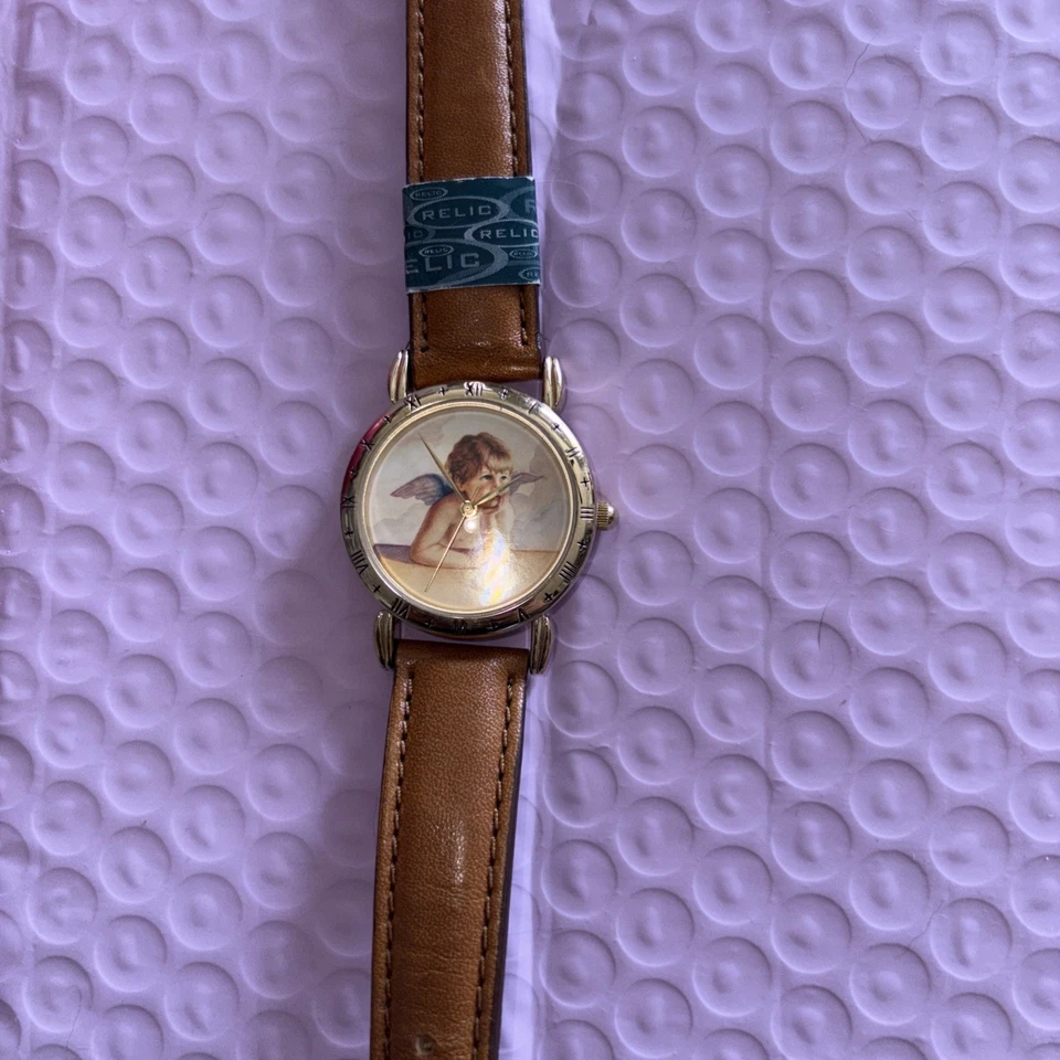 Divine Angel Relic Women Watch Leather Brown Stainless Gold Water Re Batt Quartz - Image 2 of 4