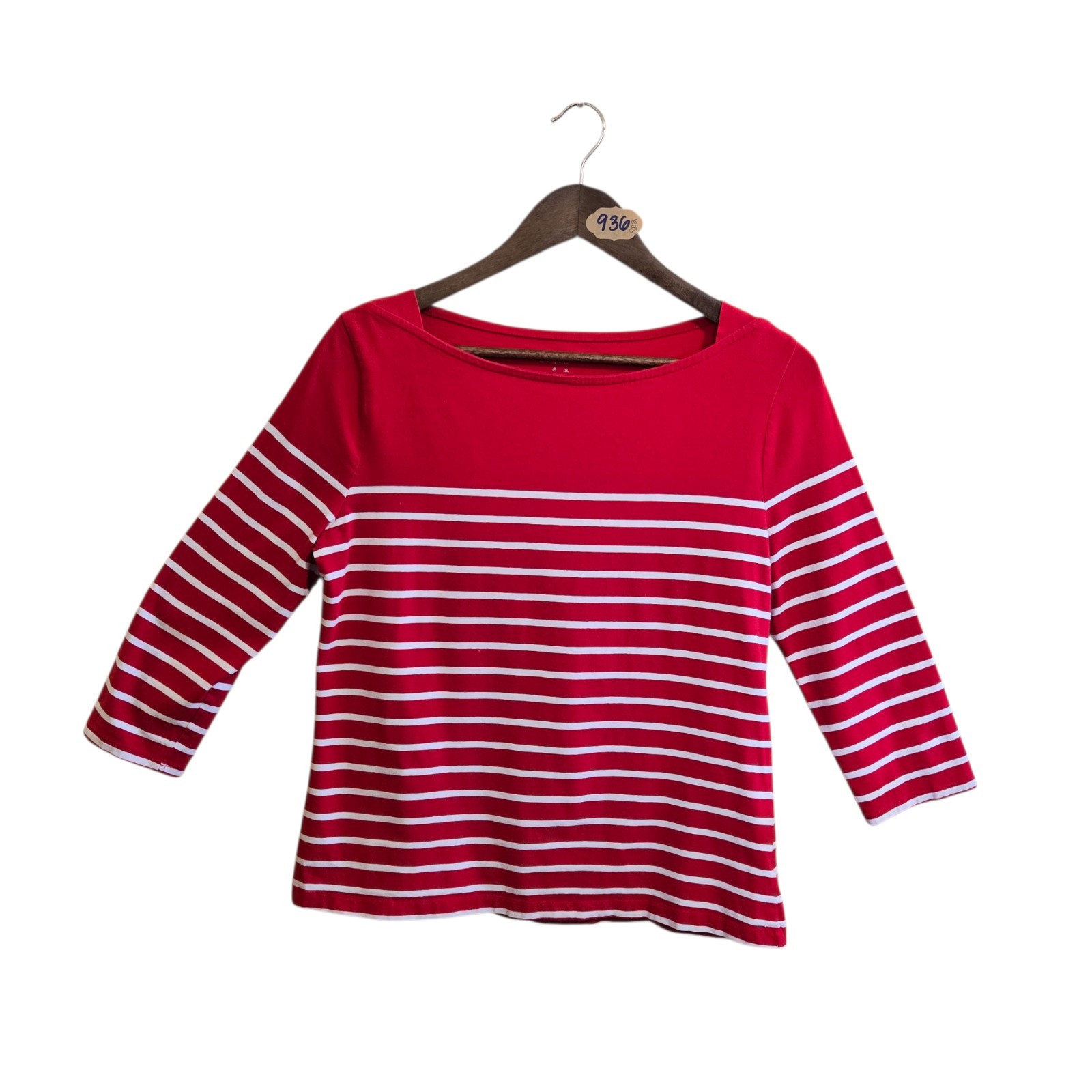 A New Day Women's SZ LG  Striped 3/4 Sleeve T Shirt Red White Stripe Summer Boat