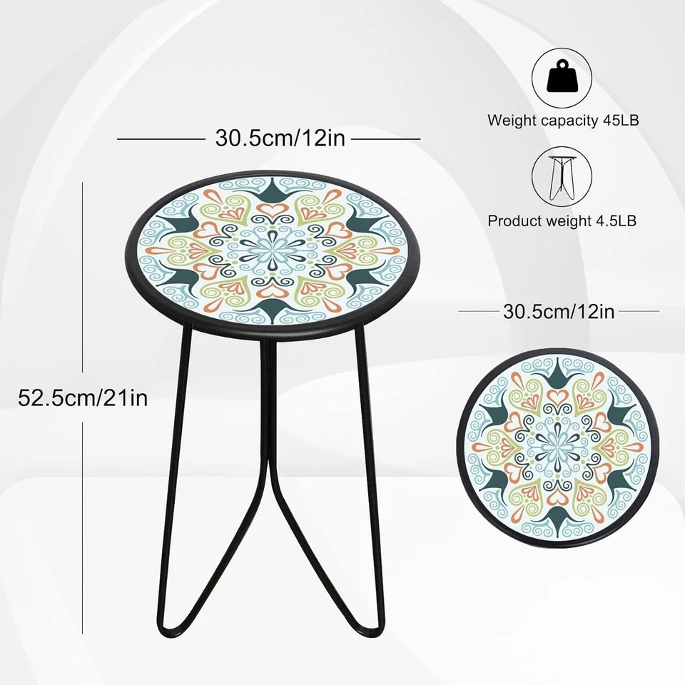Mesa auxiliar de patio, mesa auxiliar de metal exterior de 12" con tapa de cristal, interior redonda A... Foto 4 de 4