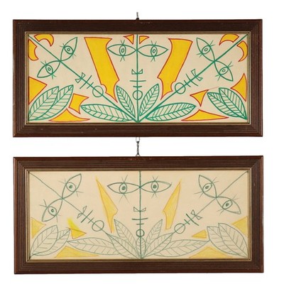 J. Cocteau ''Three Faces Eight Leaves'' Gouache auf Papier XX Jhd