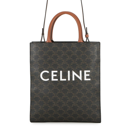Celine Small Vertical Cabas Triomphe PVC Leather 191542 Tote Tan Unisex #TZB1707