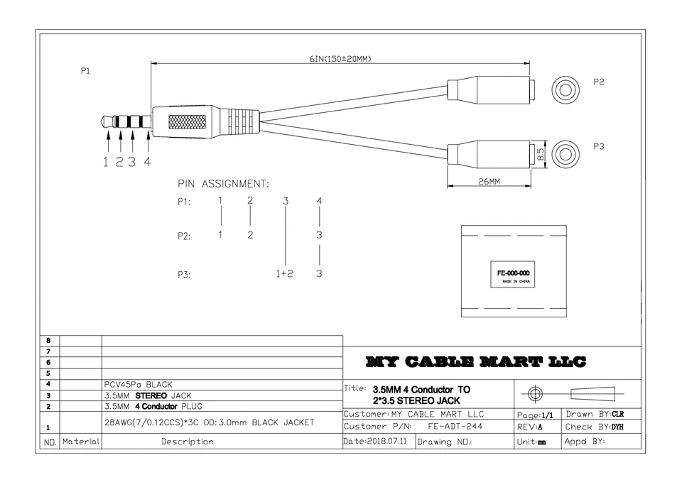 4 Conductor TRRS Male to 2-3.5mm Female Audio/ Microphone Break-out Adapter - Image 3 of 3