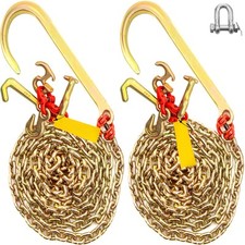 Uimoso 2PCS G80 5/16''x10' Tow Chain J Hook Long Shank w/ RTJ & Grab Hooks