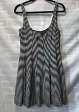 Bailey 44 Cottagecore Black & White Gingham A-Line Linen Midi Dress SZ 4