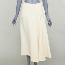 CHRISTIAN DIOR ecru cream wool silk bias cut pleated Aline skirt FR38 M