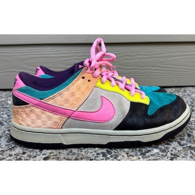 Nike Dunk Low 6.0 Multi Color Pink Teal Yellow Sneakers 314141-361 Womens 6.5