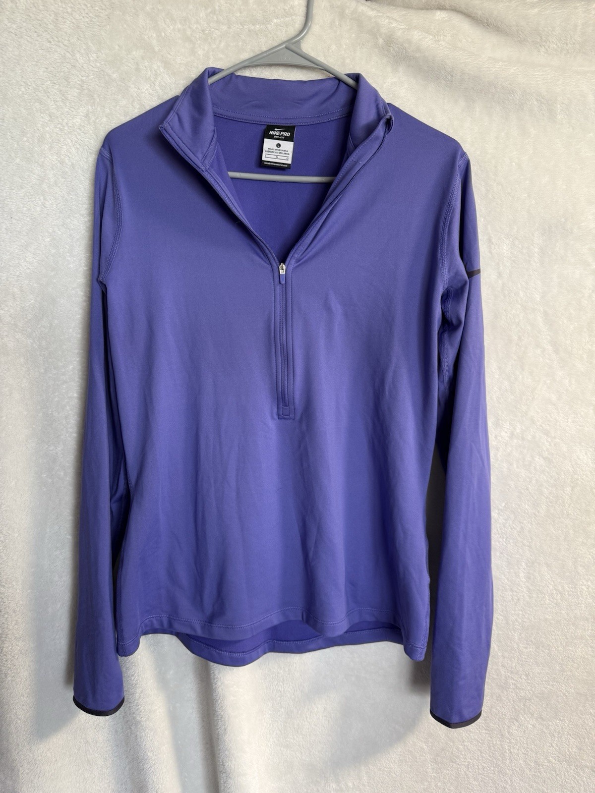 Nike Pro Dri-FIT Pullover Top Womens L Purple 1/4 Zip Long Sleeve