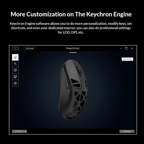M3 Mini 4K Wireless Mouse Signature Edition 5.1/2.4 GHz/Wired Optical Black - Afbeelding 6 van 9