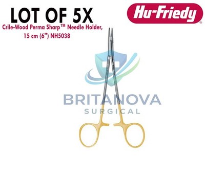 LOT OF 5X Hu-Friedy Crile-Wood Perma Sharp  Needle Holder, 15 cm (6'') NH5038 