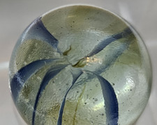Antique German Ribbon Swirl Glass Marble Handmade Blue Yellow Mammoth 29mm