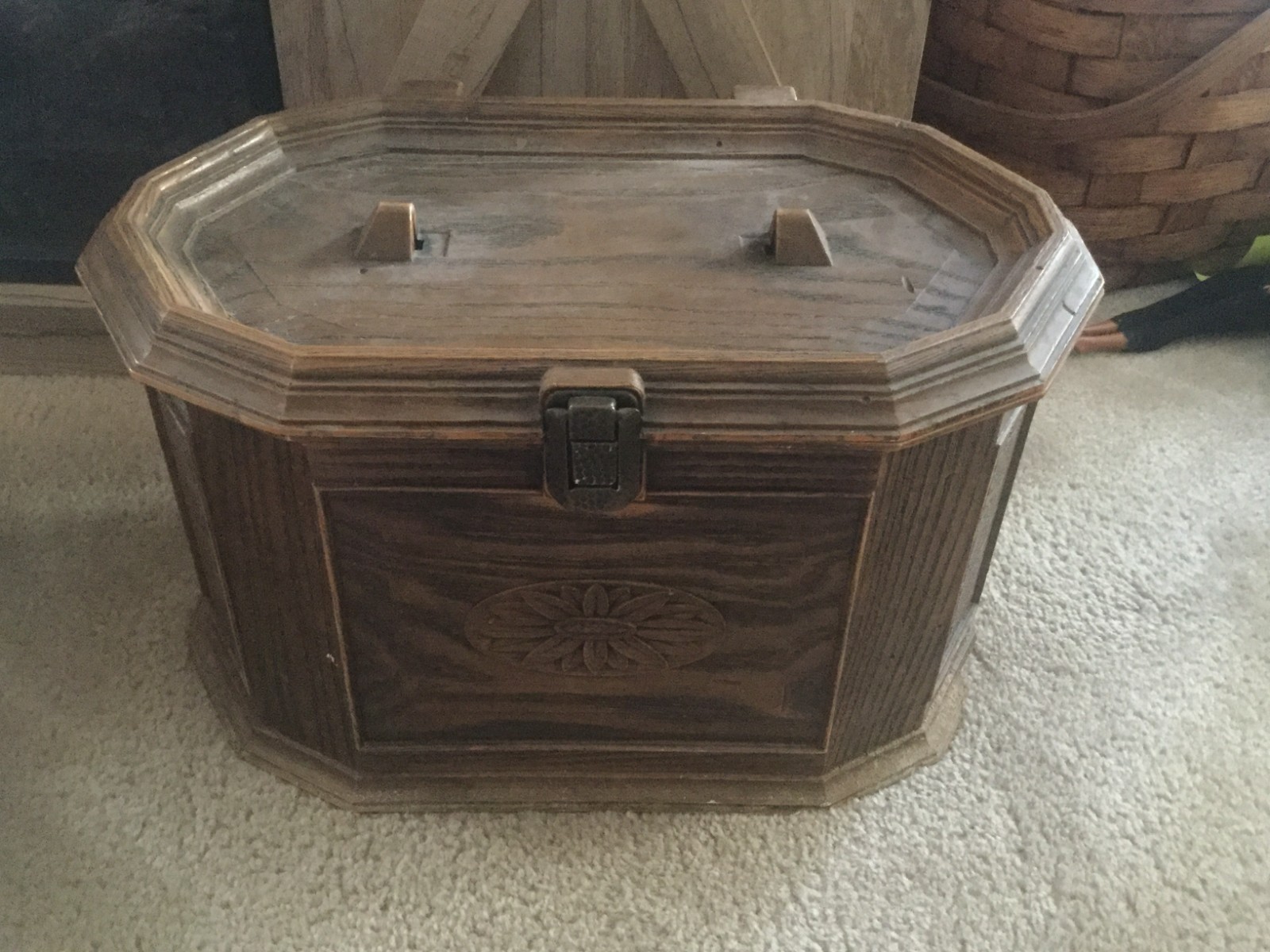 Sewing Box Basket by Lerner USA Faux Wood Plastic Large Size with Tray 9"Tall