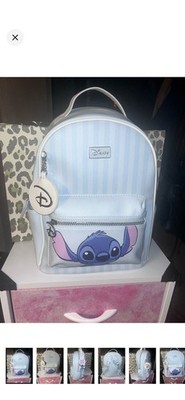 Disney Primark X Stitch Small Mini Backpack Striped With  Front Zip Pocket New